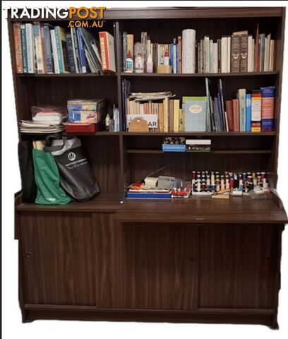 Secretary Style Wood Desk with Keyboard Drawer, Bookshelf Storage