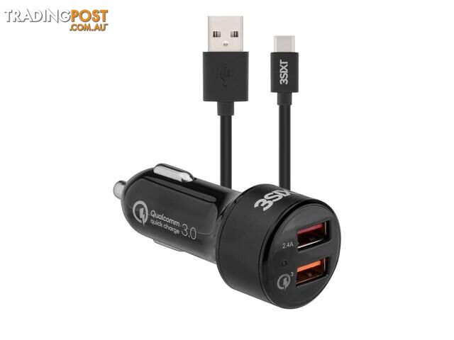 3SIXT Car Charger 5.4A - USB-C Cable 1m - Black