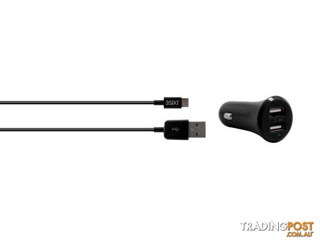 3SIXT Dual USB Car Charger 3.4A - Micro USB - Black
