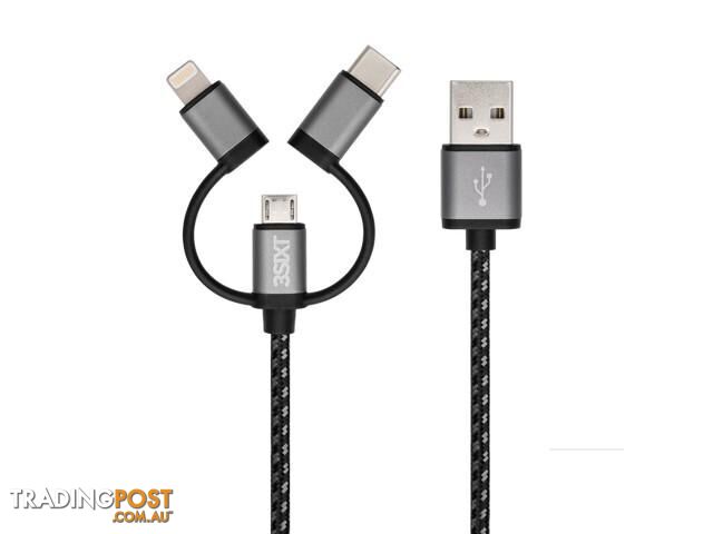 3SIXT  Cable - USB-A to Lightning/MicroUSB/USB-C - 1m - BLACK