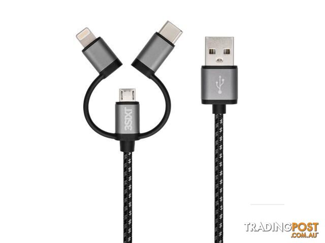 3SIXT  Cable - USB-A to Lightning/MicroUSB/USB-C - 1m - BLACK