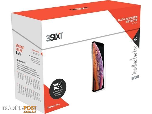 3SIXT Screen Protector Flat Glass - iPhone XS Max - Bulk 50 Pk