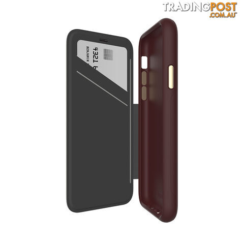 EFM Monaco Leather D3O Wallet Case For iPhone XR (6.1") - Mulberry / Gold