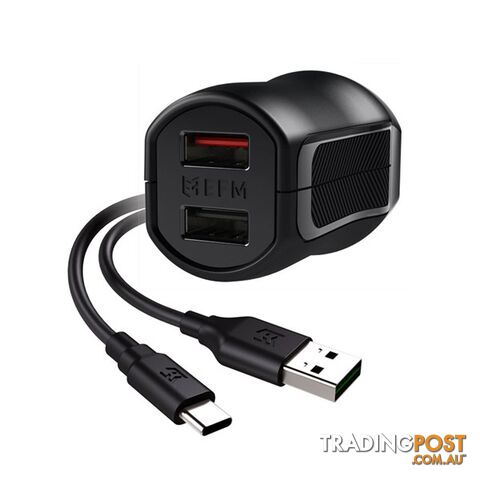 EFM Wall Charger 3.4A Dual USB Rapid Charger W/Reverse Type C Cable - Black