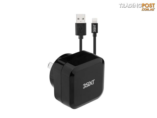 3SIXT Wall Charger AU 4.8A - Lightning Cable 1m - Black
