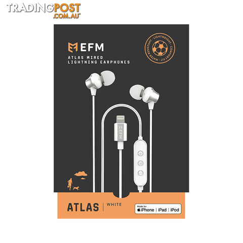 EFM Atlas Wired Lightning Earphones With Lightning Cable - White
