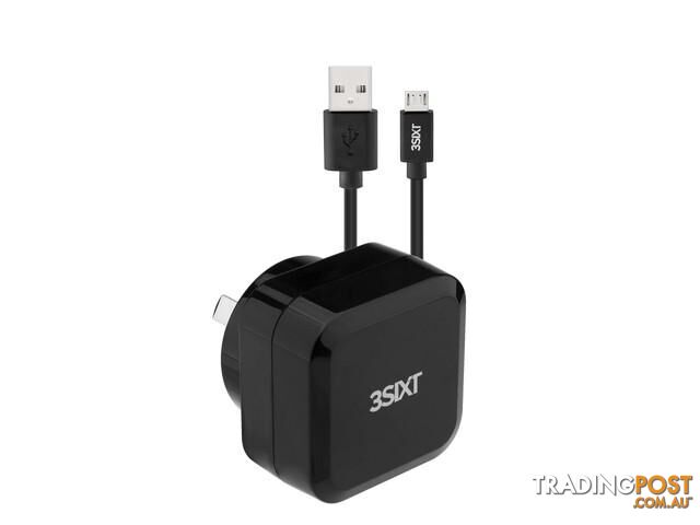 3SIXT Wall Charger AU 5.4A - Micro USB Cable 1m - Black