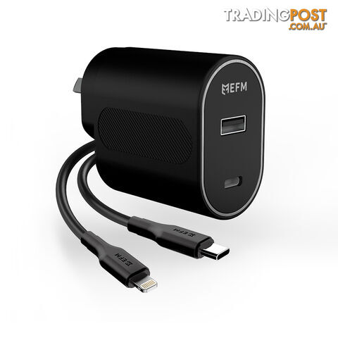EFM 60W Dual Port Wall Charger With Type C to Lightning Cable 1M - Black