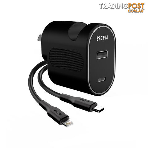 EFM 30W Dual Port Wall Charger With Type C to Lightning Cable 1M - Black