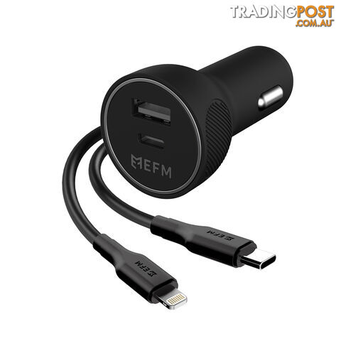 EFM 57W Dual Port Car Charger With Type C to Apple Lightning Cable - Black