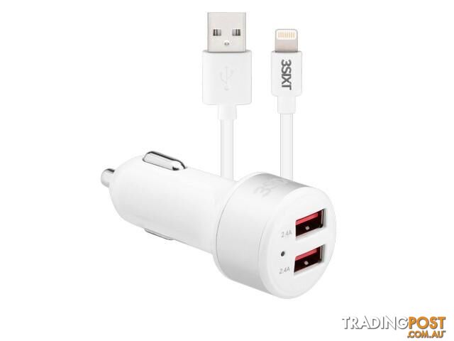 3SIXT Car Charger 4.8A - Lightning Cable 1m - White