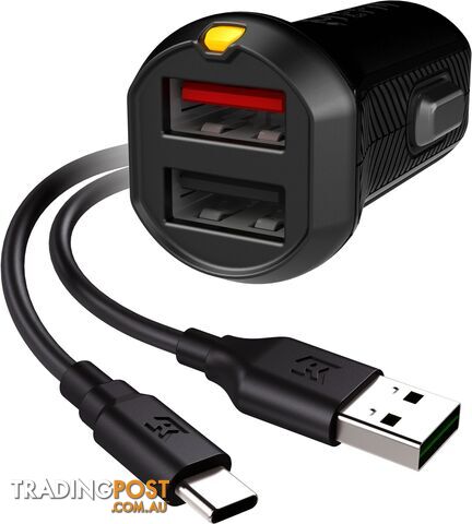 EFM Dual USB Rapid Car Charger 3.4A	With Type C Cable - Black