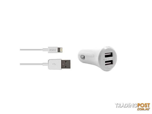 3SIXT Dual USB Car Charger 3.4A - Micro USB - White