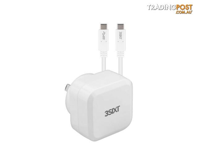 3SIXT Wall Charger AU USB-C 30W PD + USB-C/C Cable - White