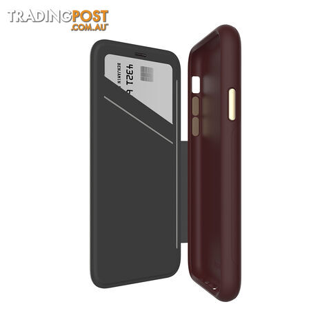 EFM Monaco Leather D3O Wallet Case For iPhone X/Xs (5.8") - Mulberry / Gold