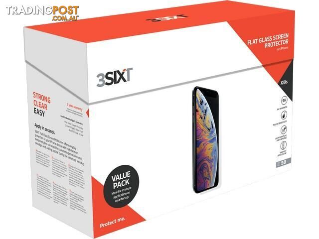 3SIXT Screen Protector Flat Glass f iPhone X/XS - Bulk 50 Pk