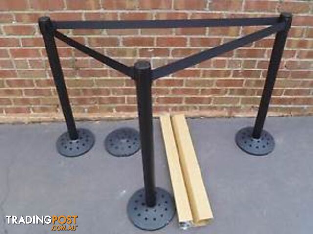 New Black Powder Coated Retractable Belt Barriers / Crowd Control