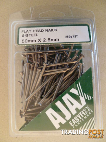 New Flat Head 50mm x 2.8mm 316 Stainless Steel Nails 250gm Pack