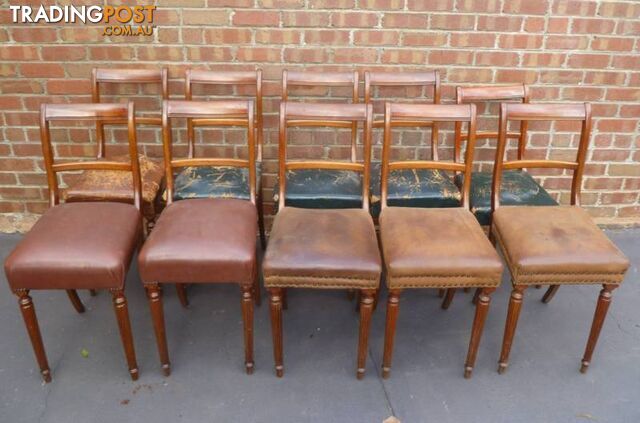 10 Matching Antique Edwardian Timber Carved Leg Dining Chairs