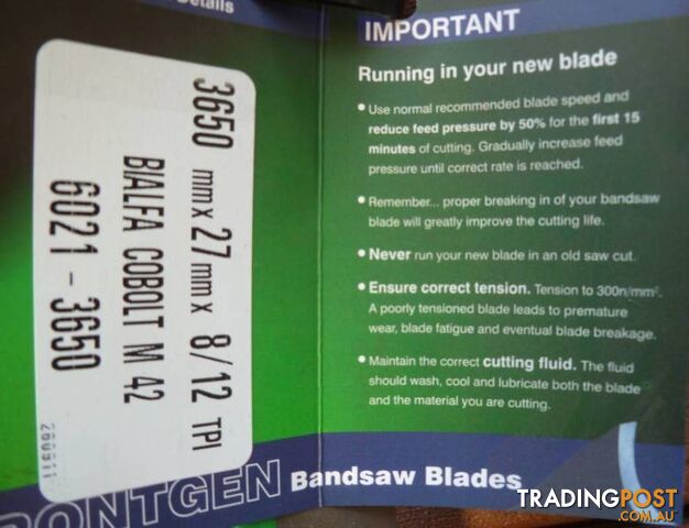 New Rontgen 3650mm x 27mm x 8/12 TPI Bandsaw Blades - photo 2 of 3