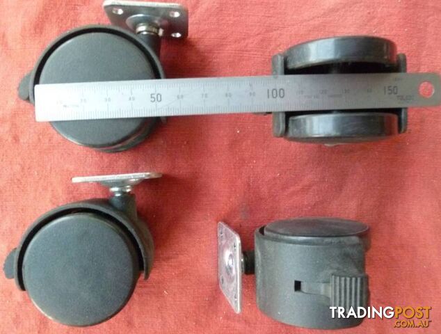 New Set of Four (4) 50mm Twin Wheel Swivel Castors With Brakes - photo 4 of 5