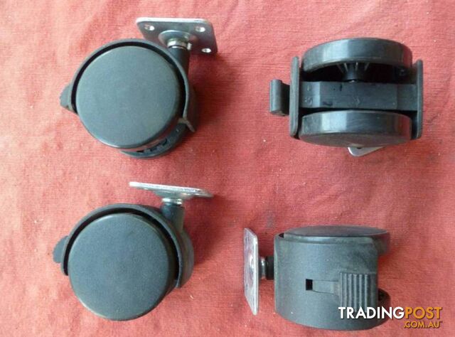 New Set of Four (4) 50mm Twin Wheel Swivel Castors With Brakes - photo 3 of 5