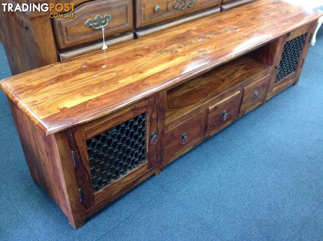 Tv cabinet low line solid timber with intricate door lacing