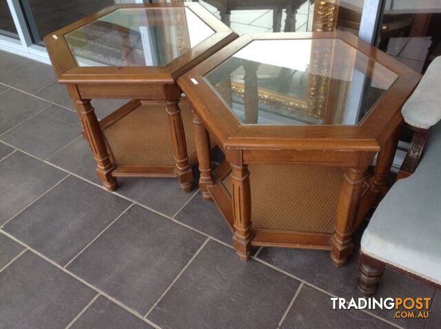 Coffee tables hexagon glass rattan and timber