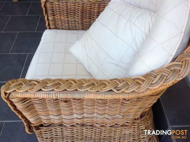 Real wicker cane outdoor chairs and side table - photo 4 of 10