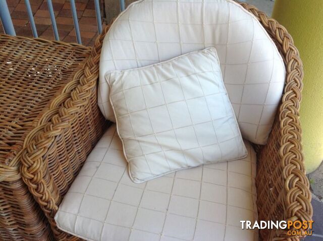 Real wicker cane outdoor chairs and side table - photo 3 of 10