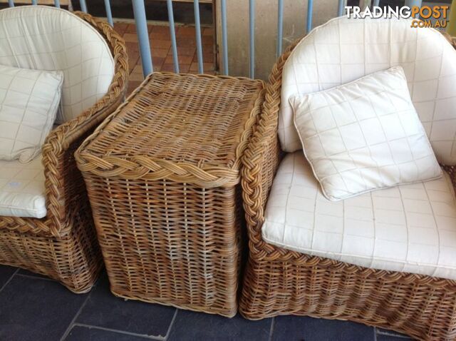 Real wicker cane outdoor chairs and side table - photo 2 of 10