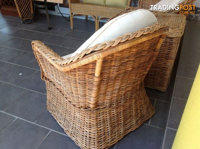 Real wicker cane outdoor chairs and side table - photo 5 of 10