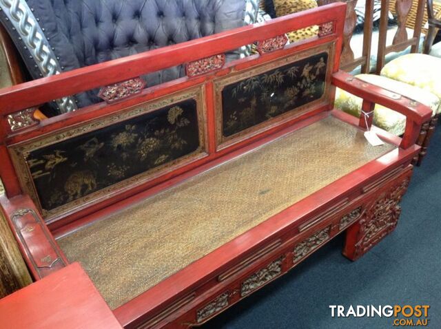 Chinese timber bench seat, red and black