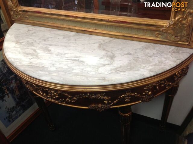 Marble hall table 1/2 round gold ornate frame half round