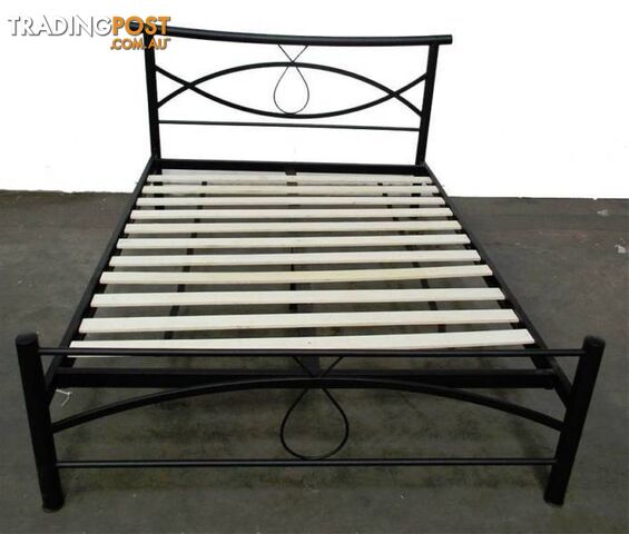 Queen Bed Frame NEW, Black Iron and slats guest bedroom,