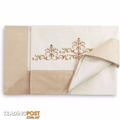 NEW King Size Flat Sheet, beige and gold embroidery, 100% cotton