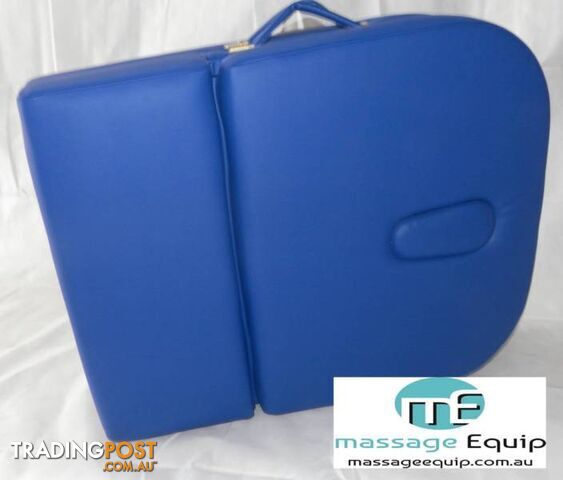 Quality shaped, curved 3 fold Massage Table Blue timber NEW