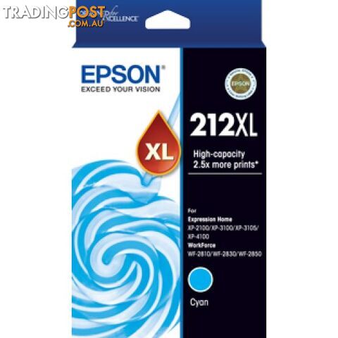 EPSON C13T02X292 High Yield 212 Cyan for WF2810  WF2830 WF2850 XP2100 XP3100 - Epson - Epson 212XL Cyan - 0.00kg