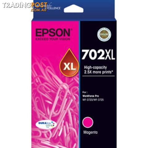 Epson C13T345392 702XL MAGENTA High Yield Ink for WorkForce WF-3720 WF-3725 WF3730 - Epson - Epson 702XL Magenta - 0.00kg