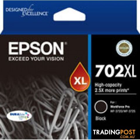 Epson C13T345192 702XL  BLACK High Yield Ink for WorkForce WF-3720 WF-3725 WF3730 - Epson - Epson 702XL Black - 0.00kg