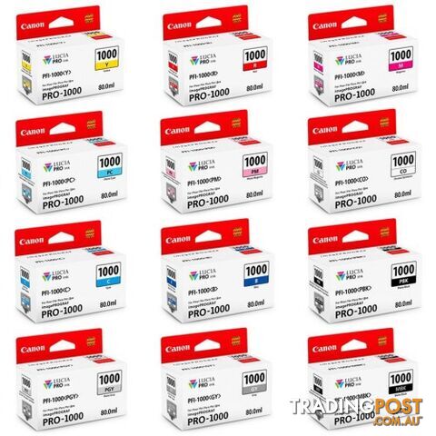 Canon PFI-1000 12 colour Ink pack for PRO-1000 Black - Canon - PFI-1000 12PK - 0.00kg