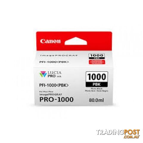 Canon PFI-1000 Pigment Ink for PRO-1000 Photo Black - Canon - PFI-1000 Photo Black - 0.00kg