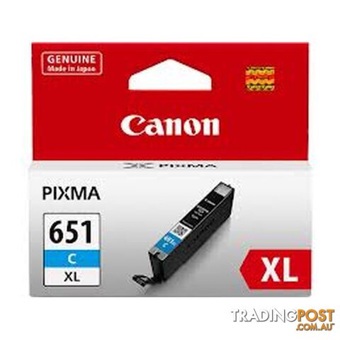 Canon CLI-651XLC Cyan Ink Cartridge HIGH YIELD for iP7260 iP8760 MG5460 MX926 MX726 iX6860 - Canon - CLI-651XLC - 0.04kg