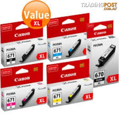 Canon CLI-671XL C,M,Y,K + BCI-670XL Set HIGH YIELD for TS5060 TS6060 TS8060...