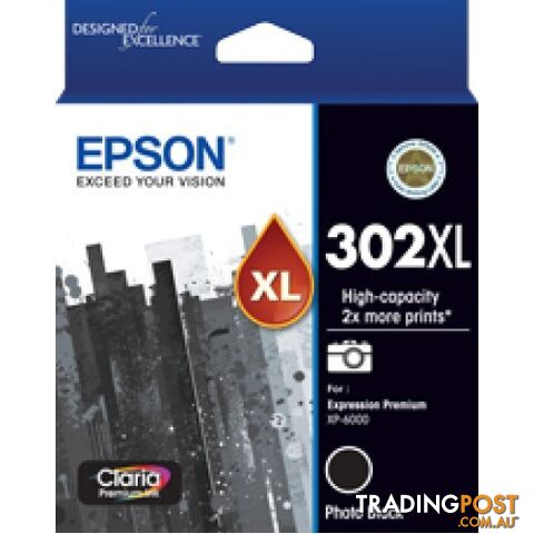 Epson 302XL C13T01X192 Black Ink High Capacity for Expression Photo XP6000 XP6100 - Epson - Epson 302XL BLACK - 0.20kg