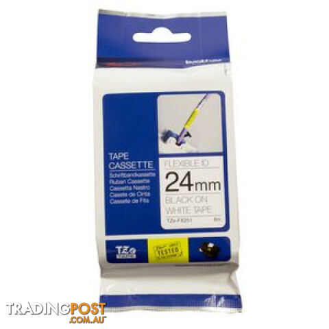 Brother TZe-FX251 24mm Black-on-White Flexible Tape - Brother - TZe-FX251 - 0.05kg