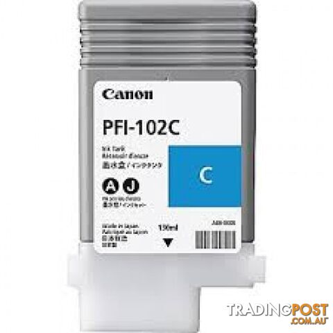 Canon PFI-102C Pigment Ink for IPF-500/510/600/610 series Cyan - Canon - PFI-102 Cyan - 0.00kg - photo 1 of 1