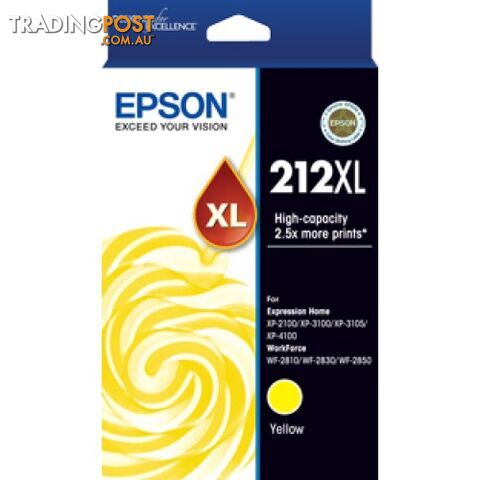 EPSON C13T02X492 High Yield 212 Yellow for WF2810  WF2830 WF2850 XP2100 XP3100 - Epson - Epson 212XL Yellow - 0.00kg