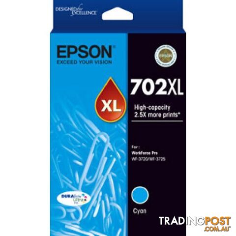 Epson C13T345292 702XL  CYAN High Yield Ink for WorkForce WF-3720 WF-3725 WF3730 - Epson - Epson 702XL Cyan - 0.00kg