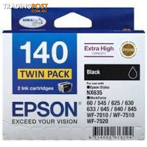 Epson C13T140194 Extra High Capacity TWIN Pack Black ink cartridge [140] - Epson...
